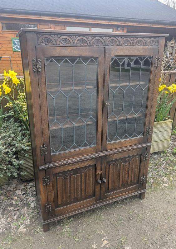 Vintage Jaycee oak linenfold display cabinet