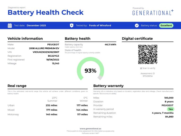 2022 Peugeot 2008 100kW Allure Premium 50kWh 5dr Auto Hatchback ELECTRIC Automatic