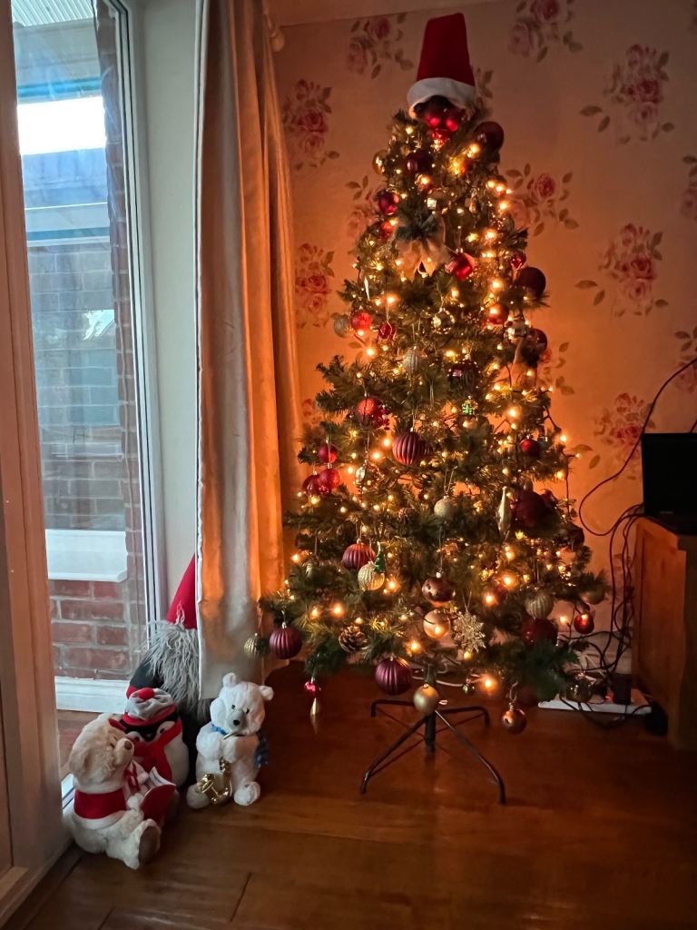 Christmas tree with lights and decorations 