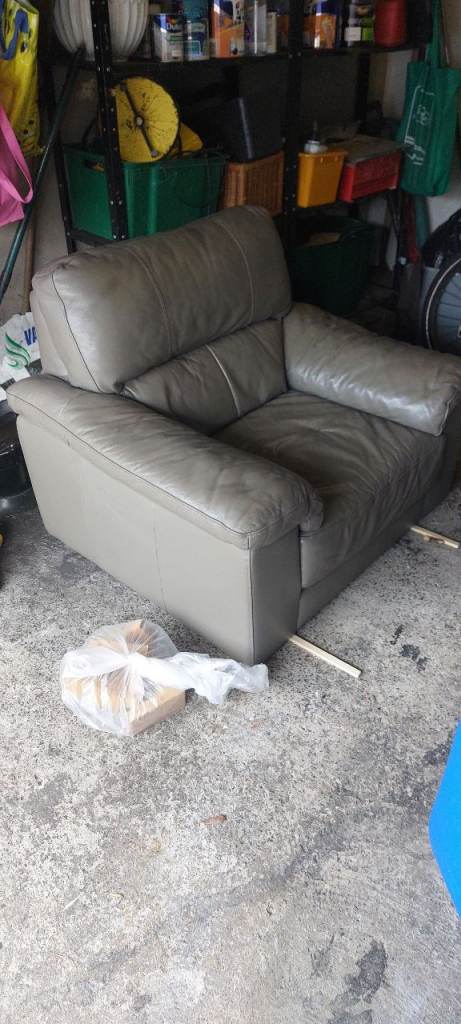 Grey leather armchair