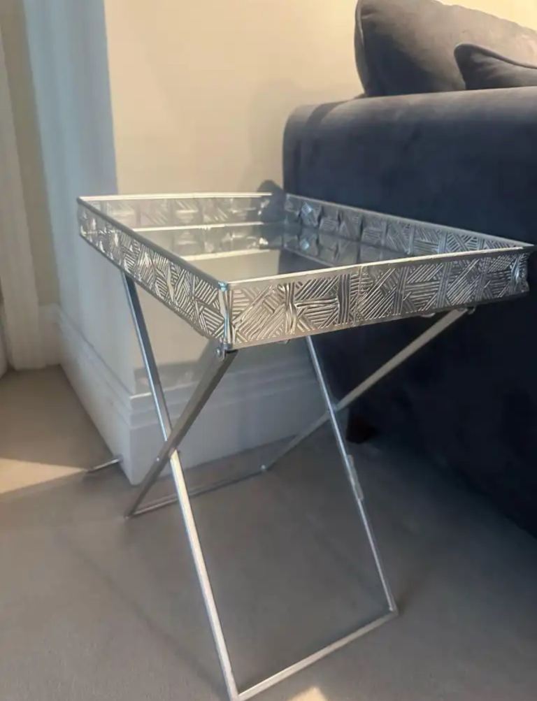 Silver Metal Side Table with Mirrored Top – Damaged