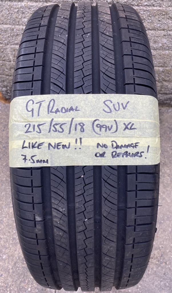 7.5mm - GT Radial - 215 55 18 V XL - SUV tyre - Like NEW