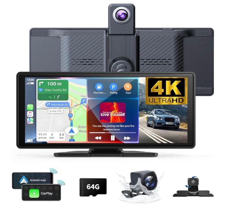 10.26" Wireless Carplay/Android auto Screen 360 Rotation 4K Dash Cam + Rear view cam