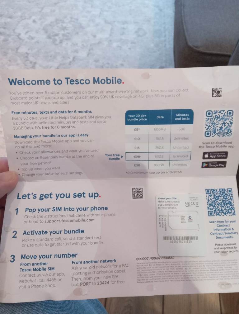 Tesco sim with 6 months £20 pm bundle prepaid