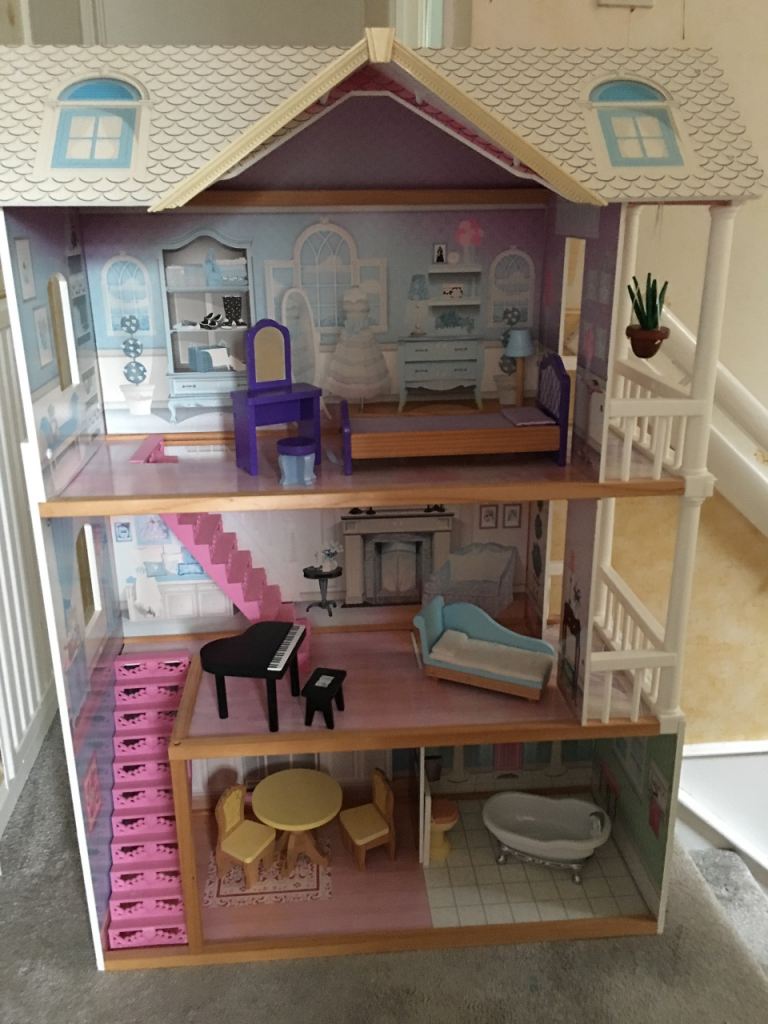 Large Wooden Doll's House with Furniture – Good Condition