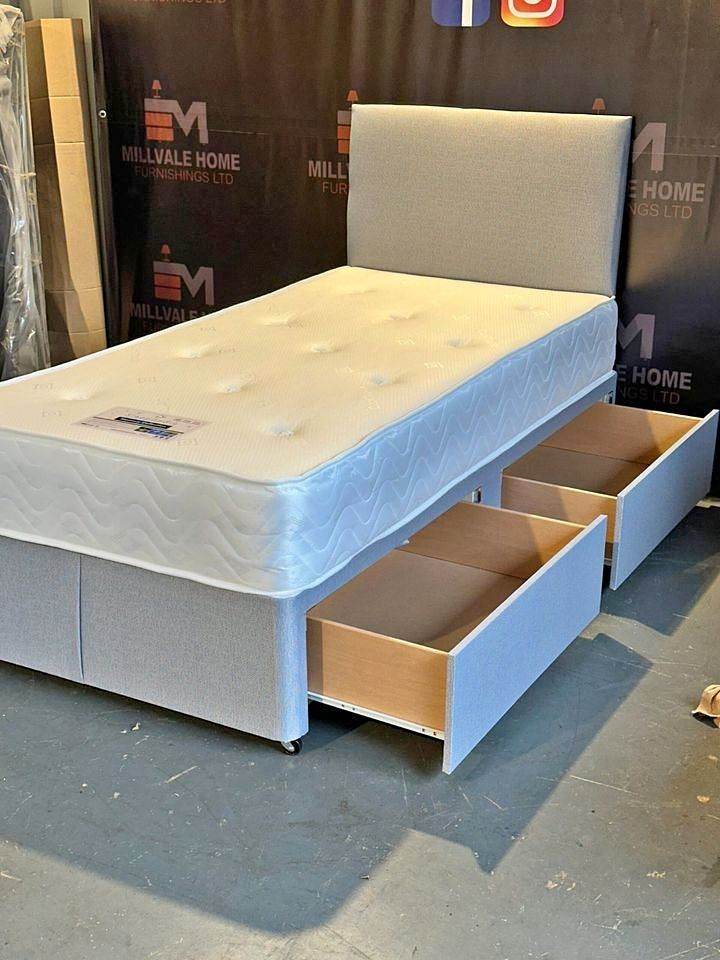 image for Grey Color !! Brand new Single bed with Mattress & optional Storage 