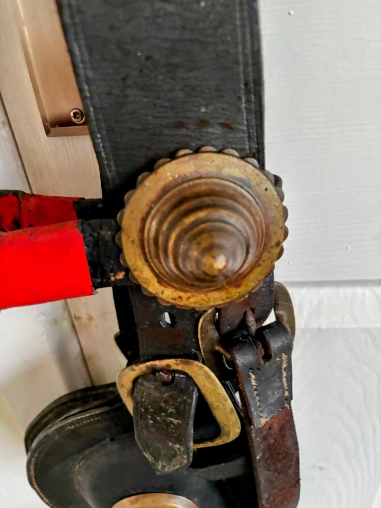 A pair of vintage working horse blinkers. 