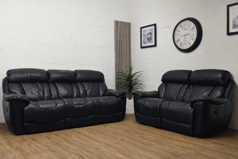 DFS Black Genuine Leather Electric Recliner Sofa Set – 3 + 2 Seater 🚚 Free delivery