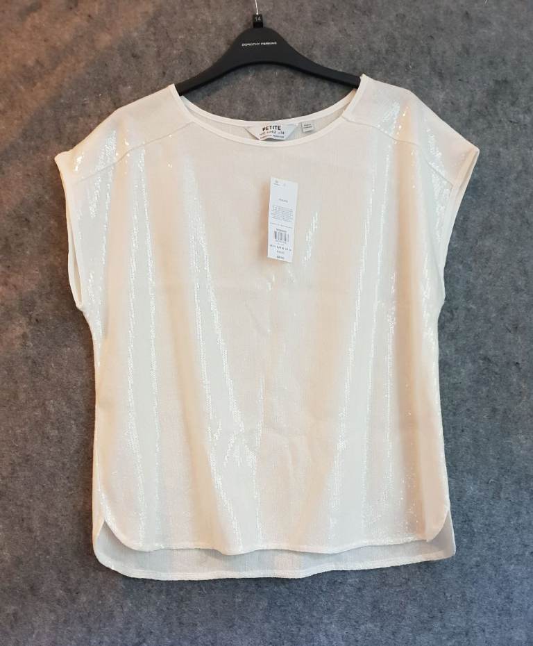 New petite white sequins evening/party top
