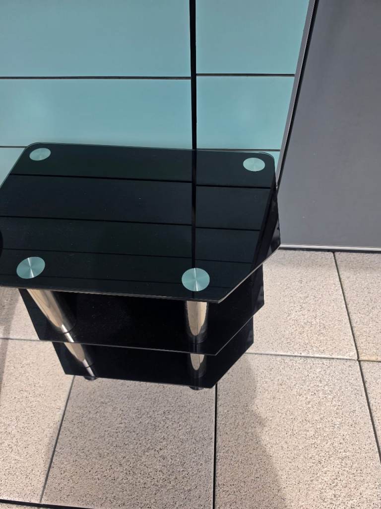 Black Glass TV Stand / Side Table - Good Condition