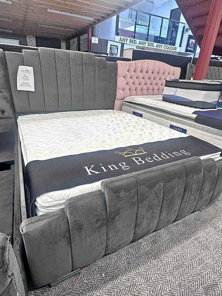 New Double Bed Frame with Mattress – velvet Fabric