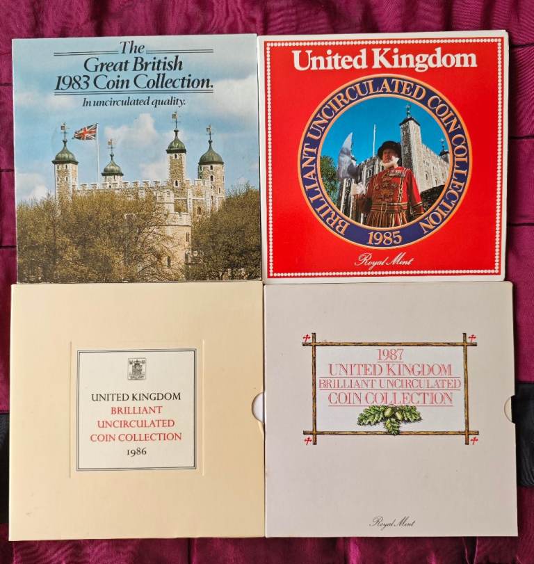 Royal Mint UK Brilliant Uncirculated Coin Collections 1983, 1985, 1986, 1987