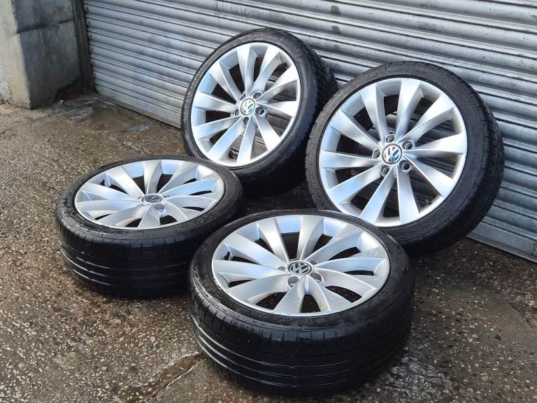 🌟Genuine Vw Turbines 18 inch alloy wheels 5x112 with MATCHING TYRES 6M+ GOLF CADDY AUDI SCIROCCO 