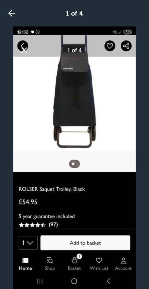 ROLSER Trolley, Black – Lightweight and big wheels big space, used condition
