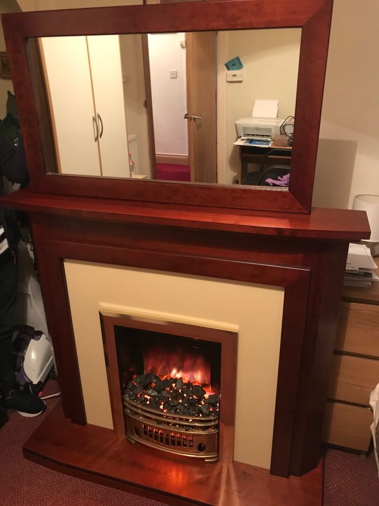 Lovely cherry wood fireplace, surround and mirror