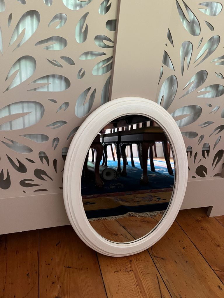 Oval shabby chic ivory painted wooden framed mirror