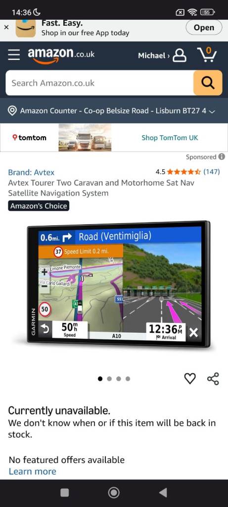 Garmin Avtex tourer two campervan model.