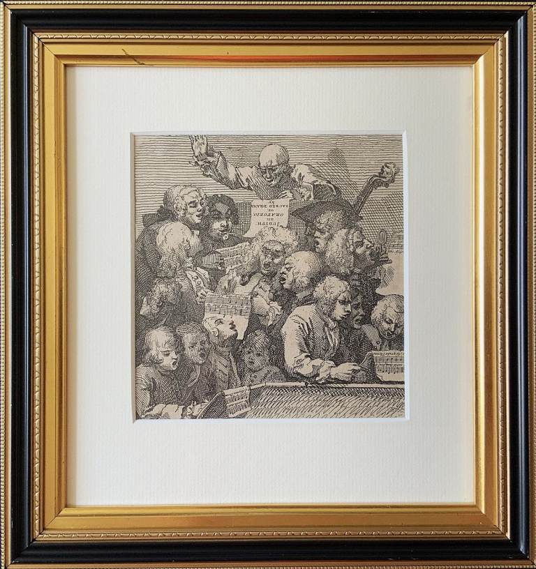 After William Hogarth (1697-1764), Antique Etching 'A Chorus of Singers' Framed