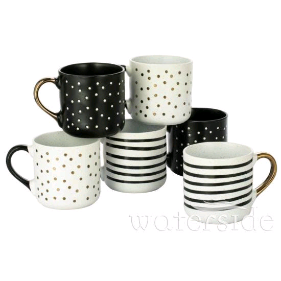 6pc Stripe & Dot Metallic Mugs Set