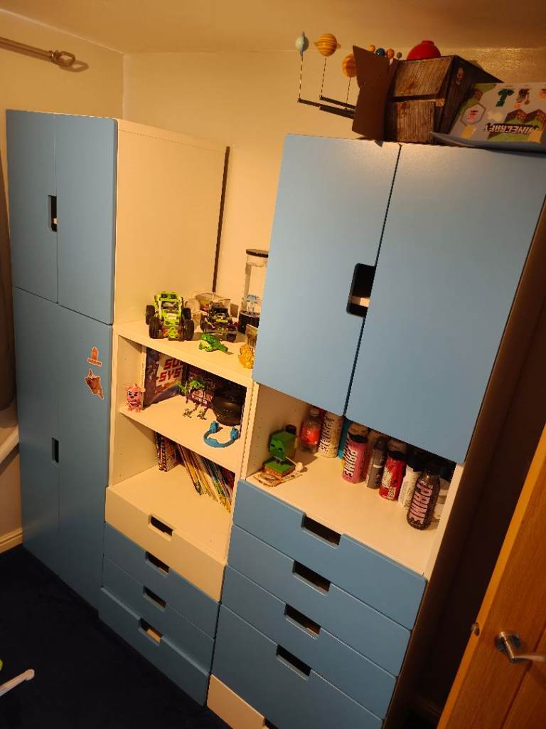 Kids Blue and White Storage Units with Drawers and Cupboards