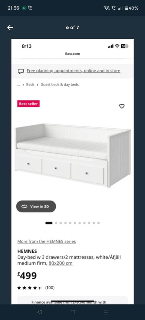 IKEA Hemnes Trundle Bed – Extends to King Size, Cream Wood