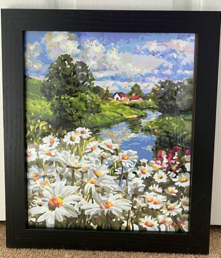 Flower Meadow Painting in Frame