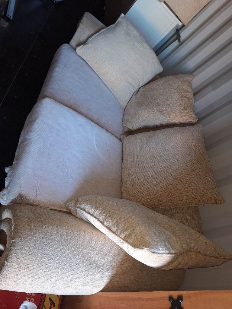 Sofa Bed Futon – Beige Fabric, Fair Condition