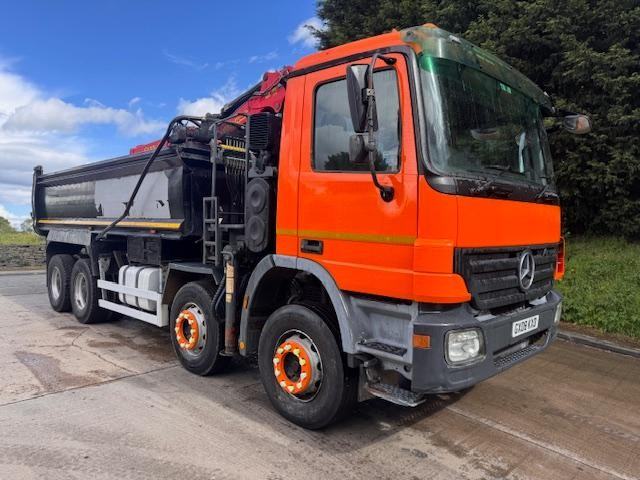 2008 Mercedes Actros 3236 8X4 steel tipper Epsilon E120L crane & grab manual A/C