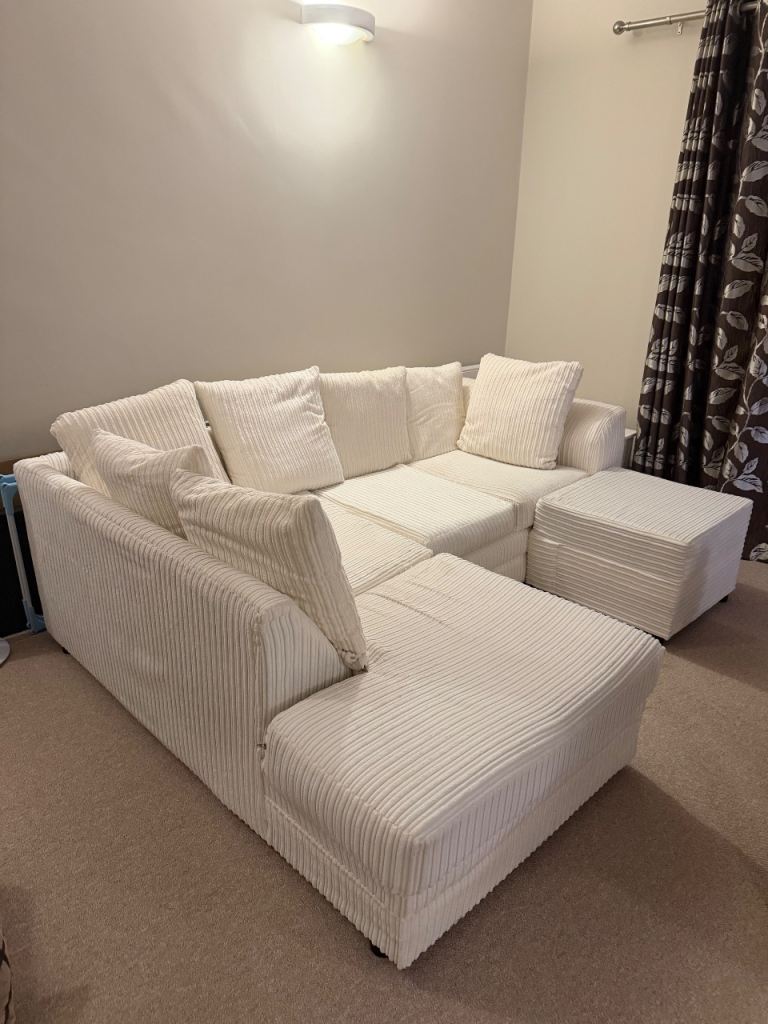 Luxor fabric corner sofa cream with footstool