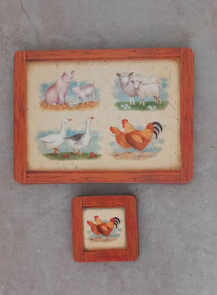 Farm Animal Coasters and Placemats Set.