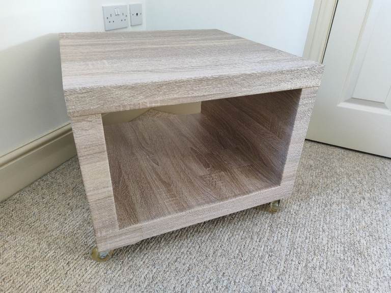 Light Wood Effect Table / Storage Unit on Wheels