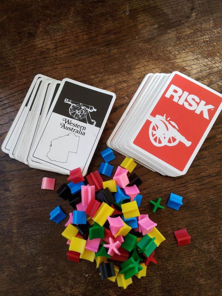 Playing pieces and cards for board game 'Risk'
