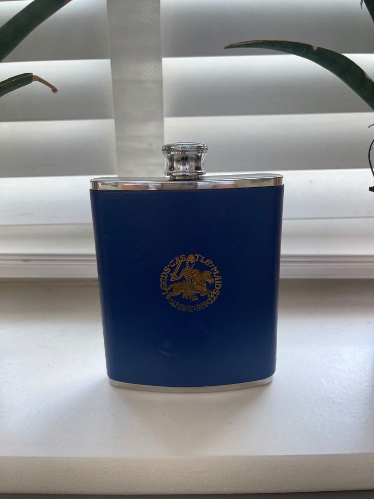 Navy Blue Metal Hipflask, 6oz Made In Britain Leeds Castle Classic Design