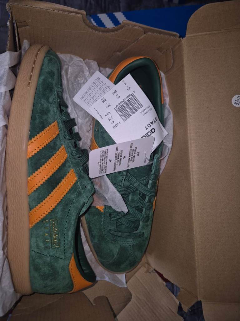 Adidas Stadt Trainers FV1216 – Green and Orange, Brand New in Box