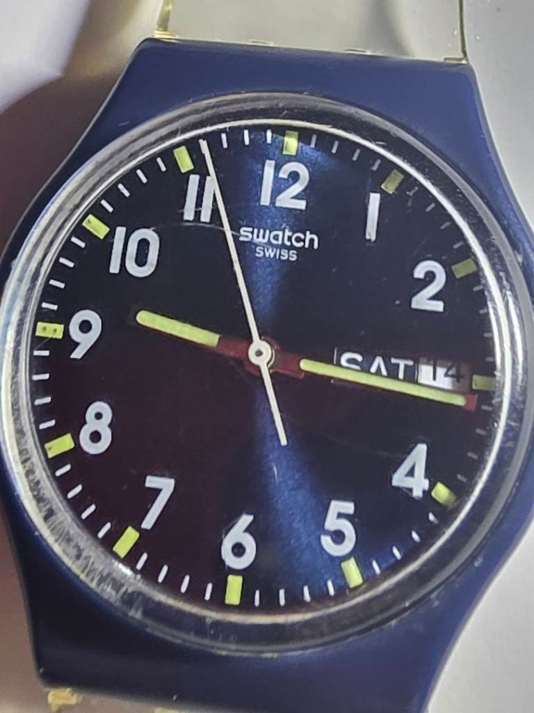 Swatch Watch GN718 SIR BLUE Unisex Day Date In Good Working Order New Battery
