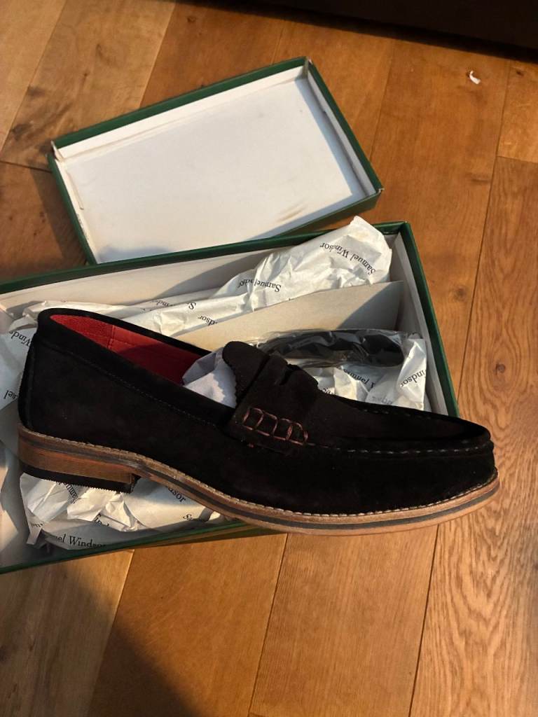 Mens Black Suede Loafers - size UK 8.5 & 9