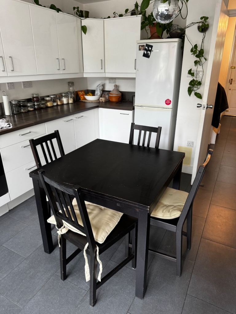IKEA Dining Table & 4 Chairs — Black/Brown