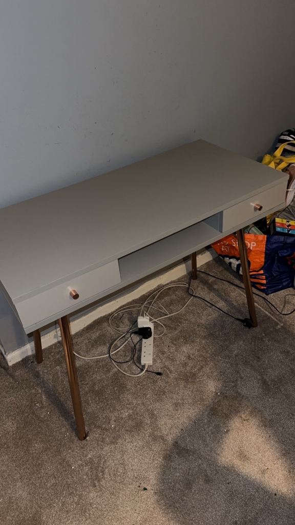 Grey and rose gold desk 