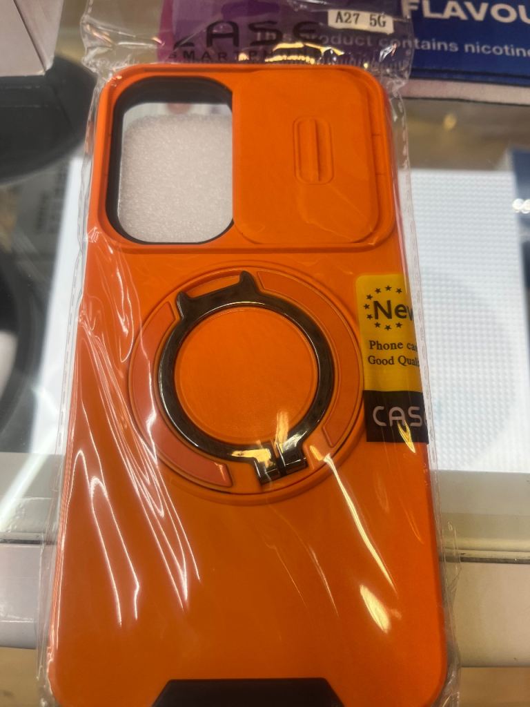 New Orange Phone Case with Camera Cover and Ring Stand