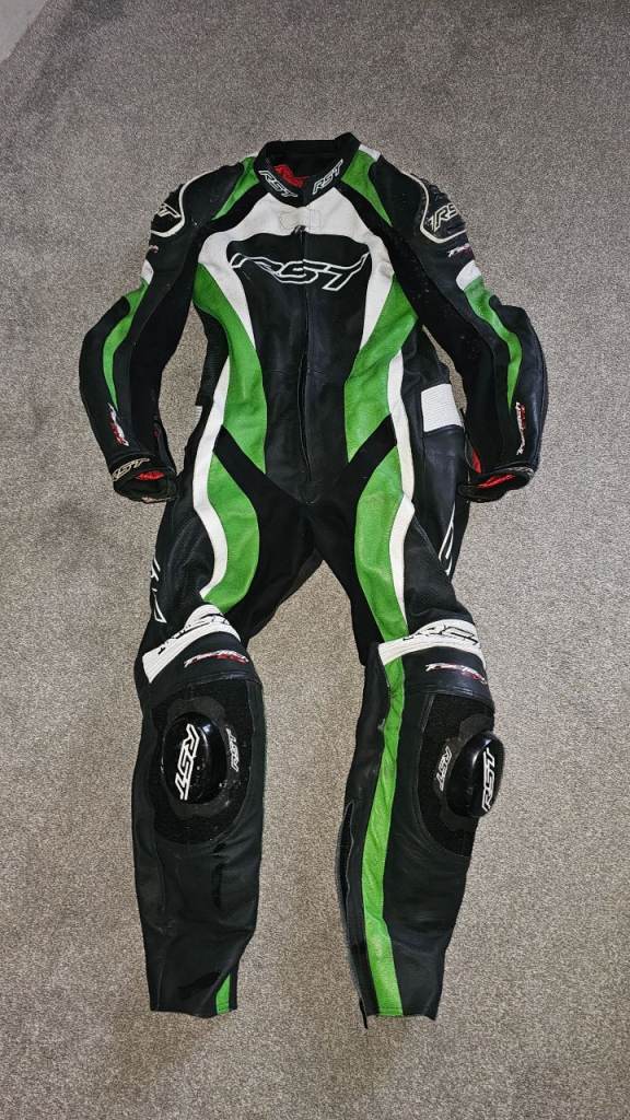 ​RST Tractech Evo 2 Leather One-Piece Suit – Green/Black/White – UK 42