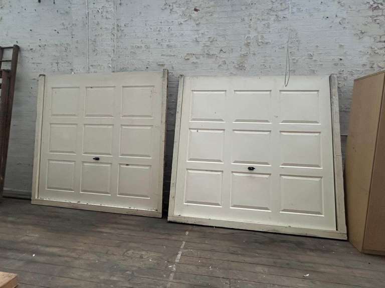 Pair of White garage Panel Doors with Handles – Good Condition