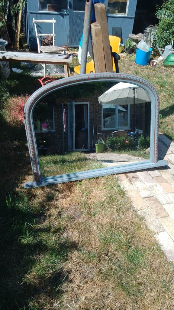 Large Arched Grey Framed Mirror – Good Condition