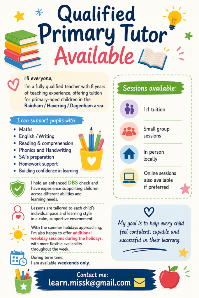 Qualified Primary Tutor – Havering, Dagenham 