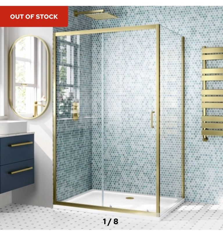 New Shower Enclosure with White Tray – Gold Frame