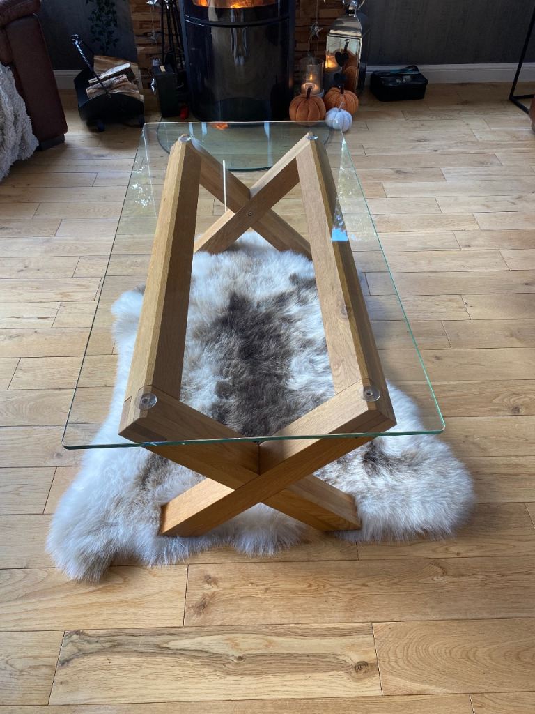 Oak and glass coffee table