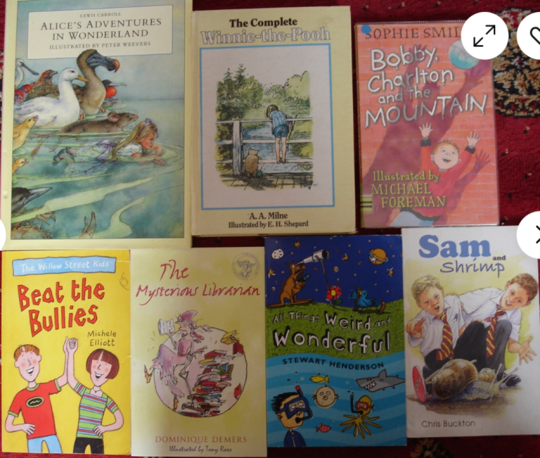 £2 for 7 kids story books Alice wonderland Winnie the Pooh Beat the bullies Sam shrimp etc