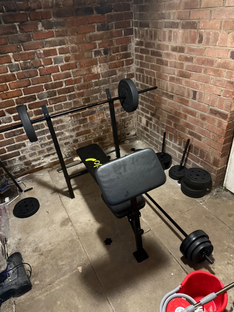 image for Weight bench, barbells dumbbells and plates