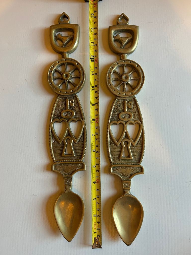 Vintage Heavy Hand Made Brass Welsh Love/ Marriage Spoon