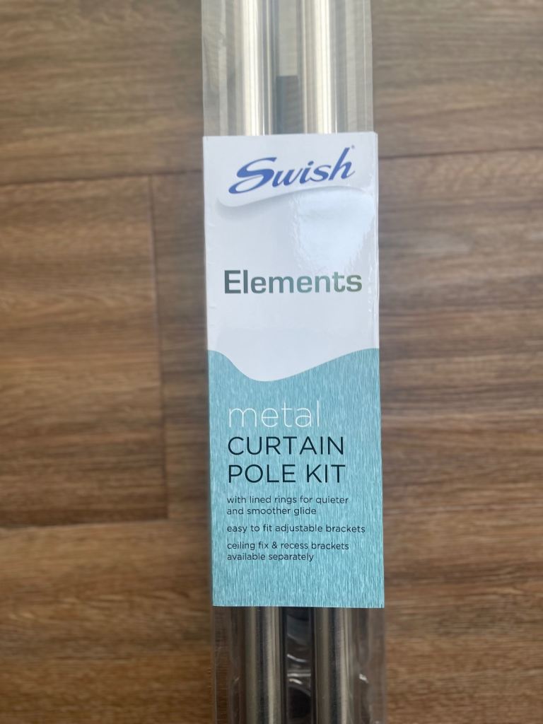 Swish Elements - Brooklyn satin steel curtain pole kit, 28mm diameter and 300cm length