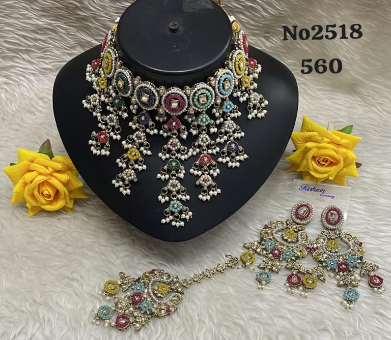Beautiful Multicoloured Indian Jewellery Set with Earrings and Necklace